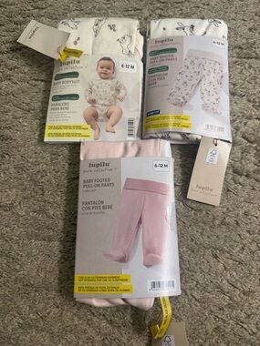 Baby Girl Pink White Spring Bunny Footed Pants & Bodysuit Set - size 6-12M